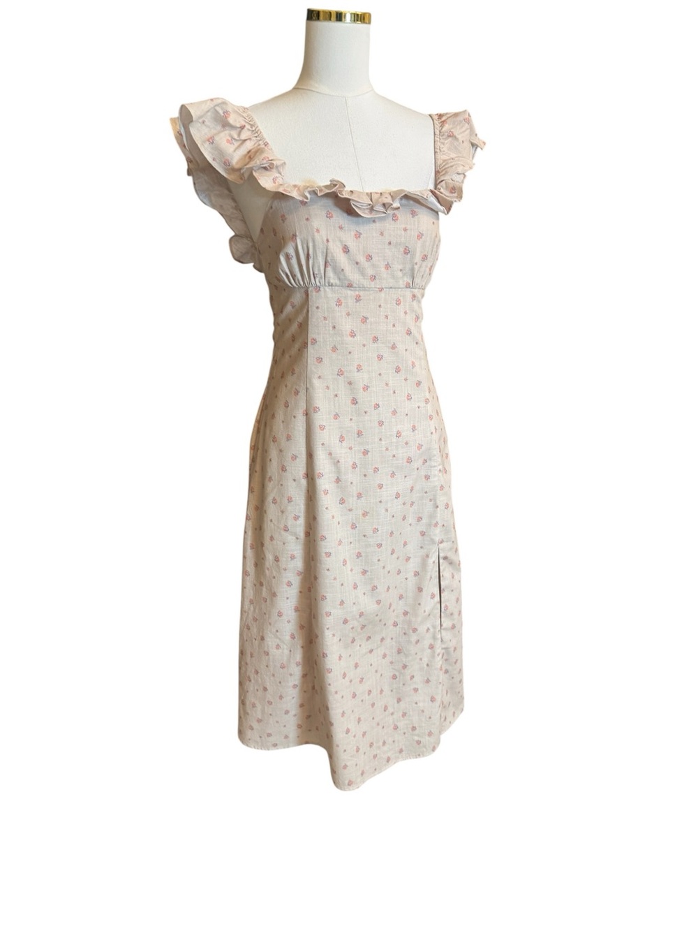 Backyard Roses Women’s Floral Ruffle Midi Dress Size Sm Side Slit - Picture 7 of 12